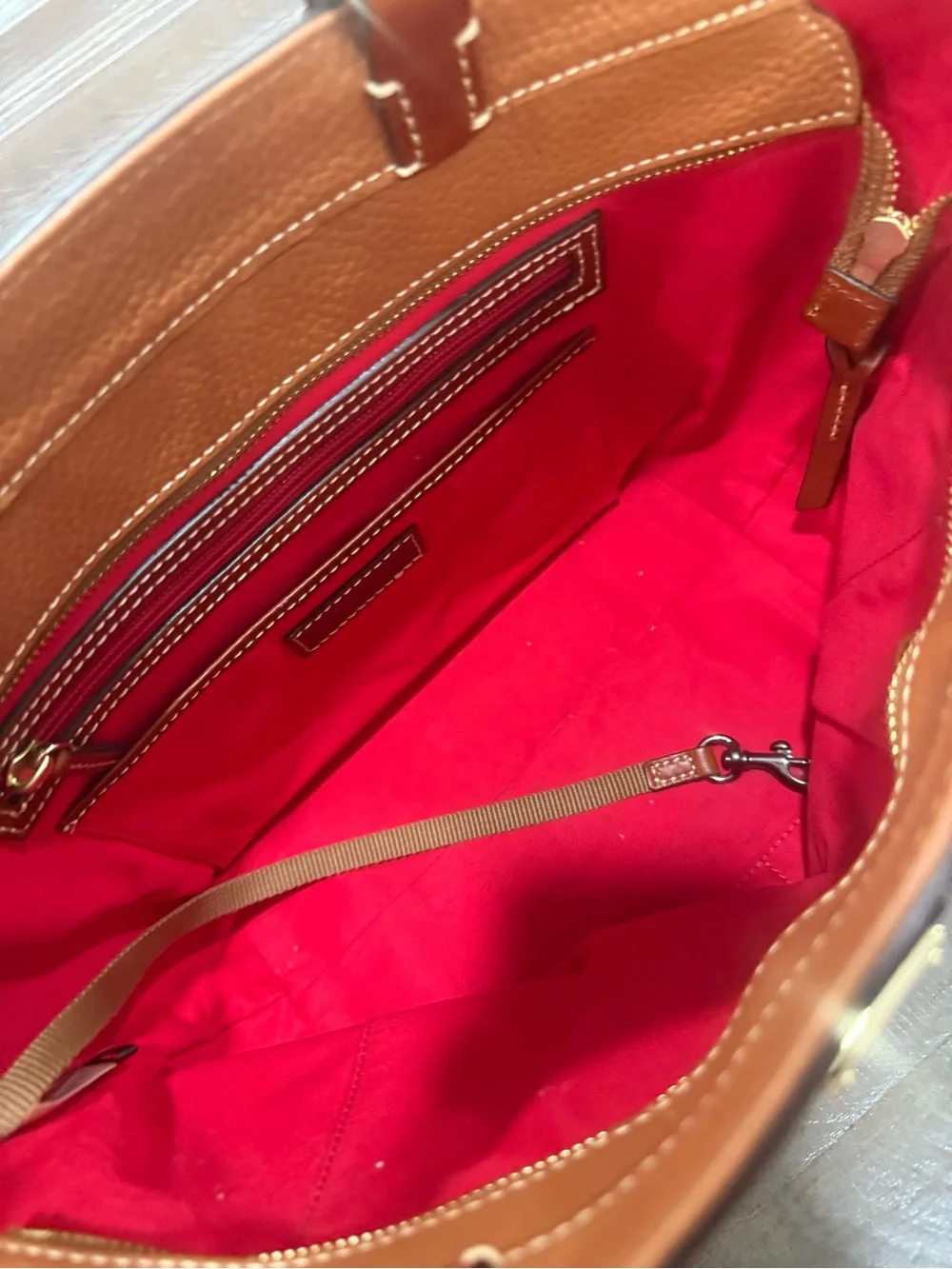NWT Dooney Bourke Pebble Leather. Shopper Tote$ Wristlet Cognac Brown